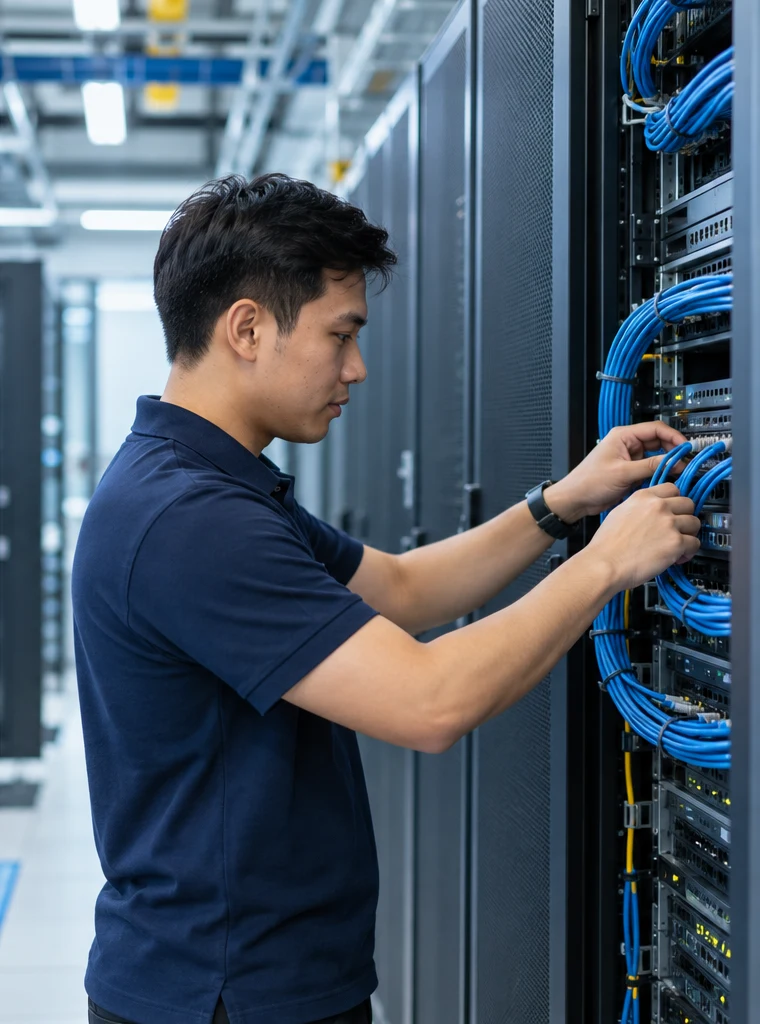 Illustrative infrastructure engineer working with server equipment