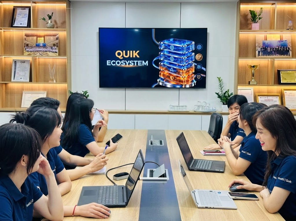 Vinatti team in a meeting with Quik Ecosystem on the display